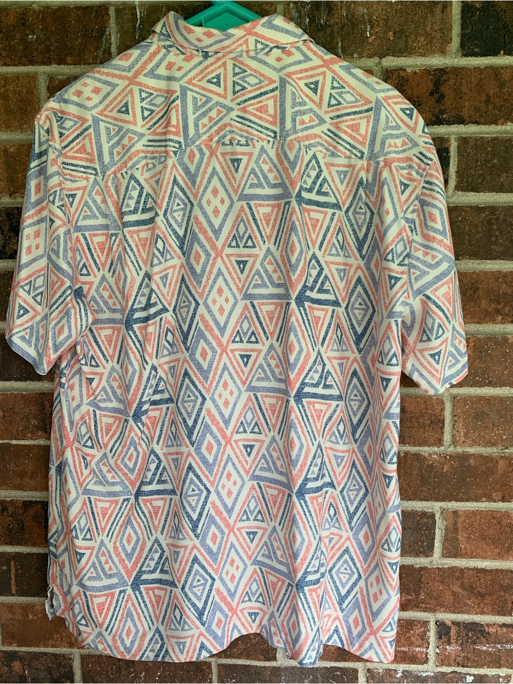 Tommy Bahama Short-Sleeve Button-Up in Coral & Blue Diamond Print - Picture 2 of 6